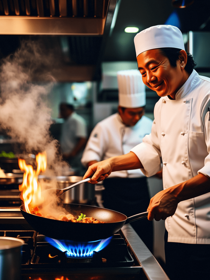 Chinese wok cooking technique - high heat stir-frying in a traditional wok